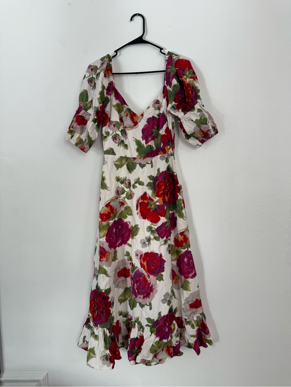 Zac Posen White Midi Dress with Red & Pink Floral Print